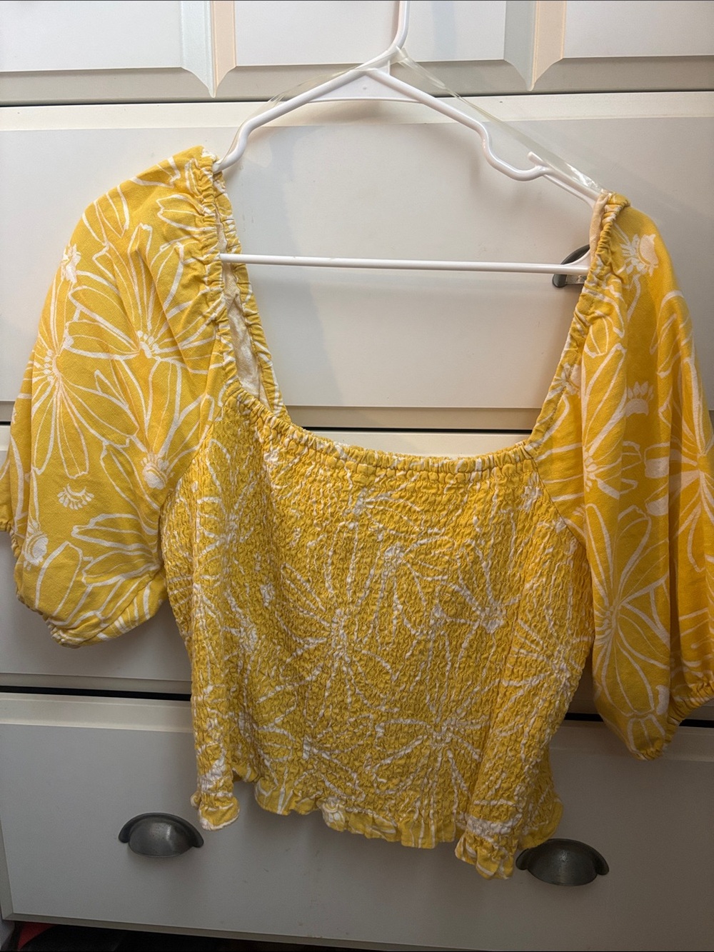 Universal Thread Yellow Floral Smocked Square-Neck Crop Top